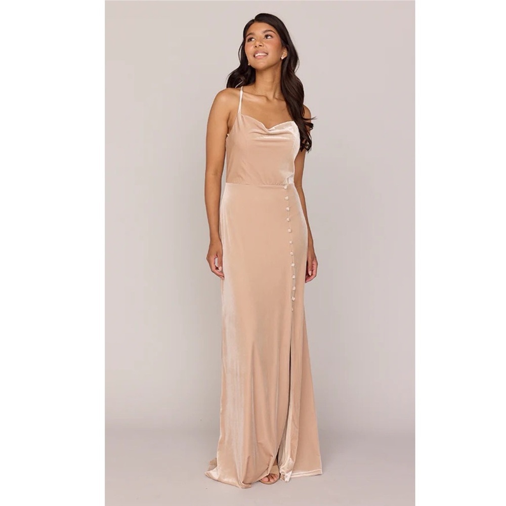 Revelry Billie Velvet Maxi Slip Dress Champagne Pink Cowl Neck 12 Glam Formal